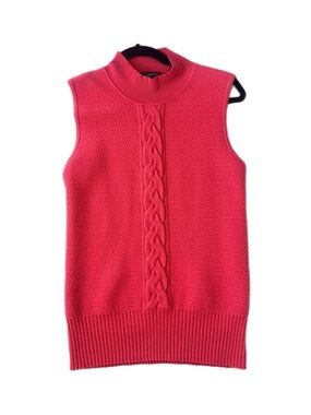 St. John Sleeveless Cable-Front Mock Neck Sweater Vest - Bright Pink
